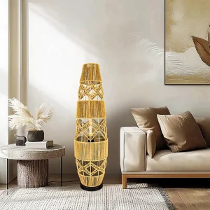 Boho Rattan LED Floor Lamp for Living Room & Bedroom