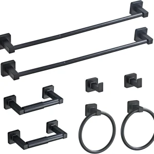 8-Piece Matte Black Bathroom Hardware Set